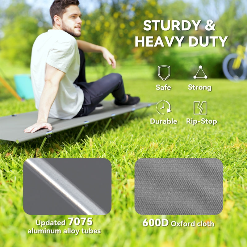 Lightweight Camping Bed Portable Camp Cot with 150kg Support, Dark Grey