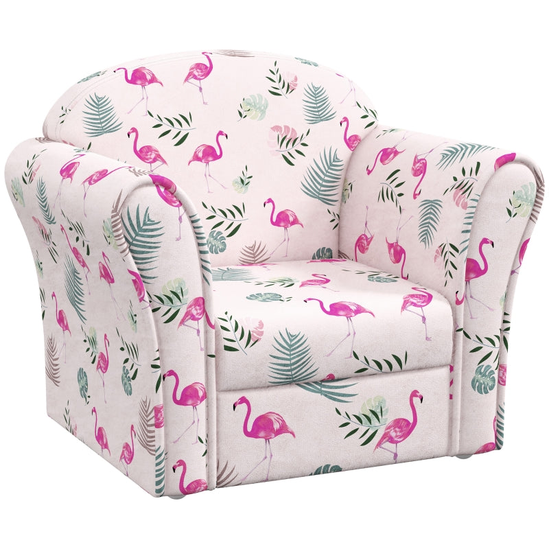 Kids Armchair Flamingo Design Wooden Frame Pink