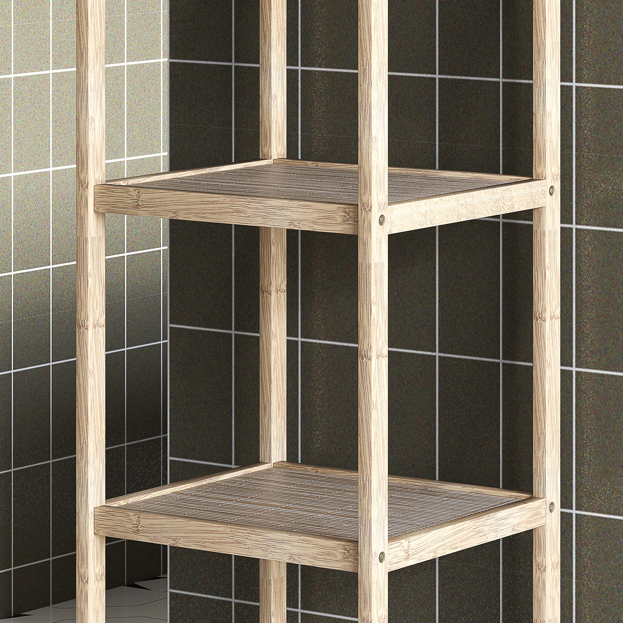 Four-Tier Shelf Bathroom Storage Unit Bamboo Natural Finish