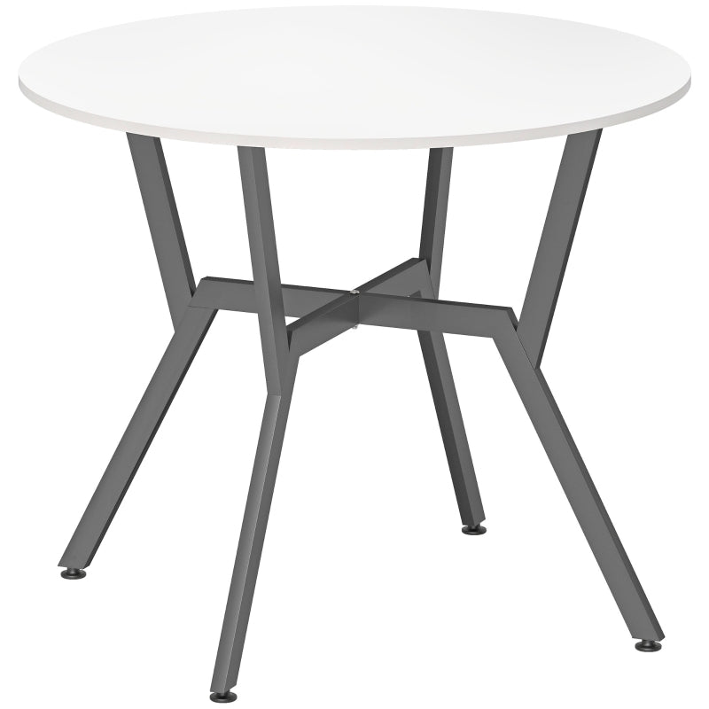Dining Table, Round Kitchen Table Black Legs 90 x 76 cm, High Gloss White
