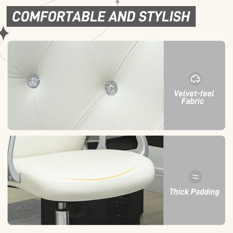 Work Chair with Diamante Back, Velvet-Feel Cream