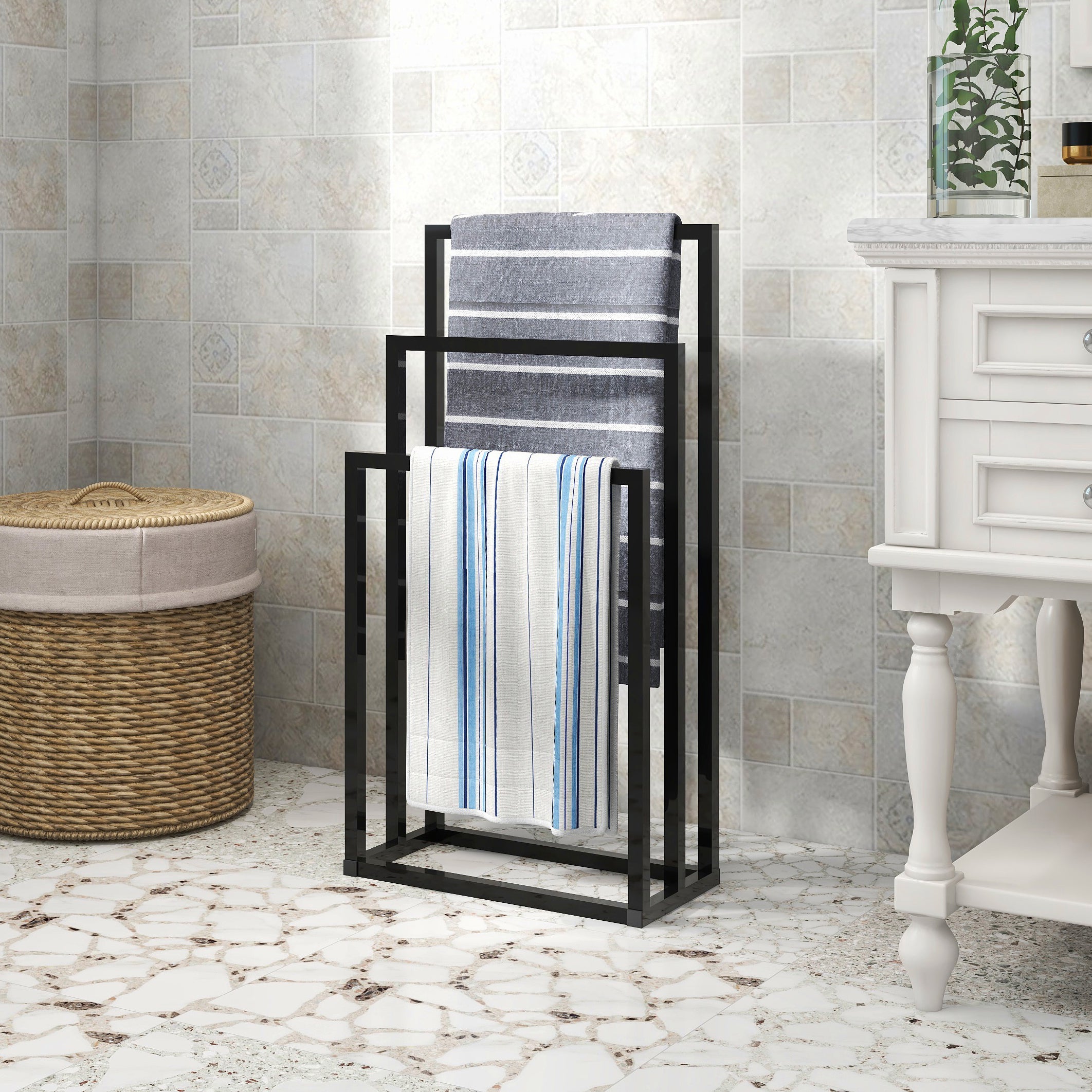 Towel Rack, 3-Tier Freestanding Outdoor Pool Towel Dryer