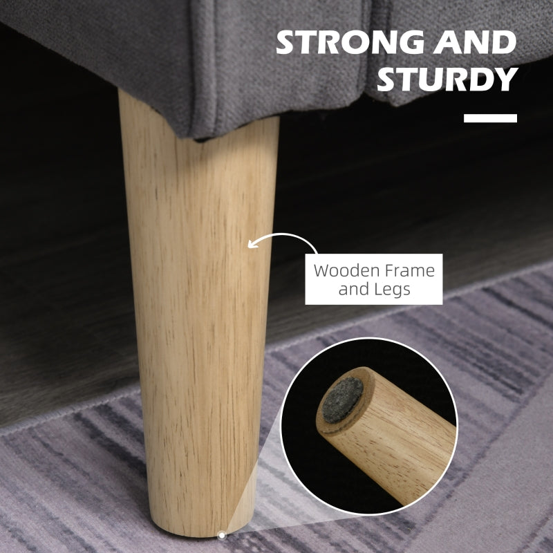 Modern 2 Seater Sofa with Hidden Storage & Wood Legs, Tufted Cotton Grey