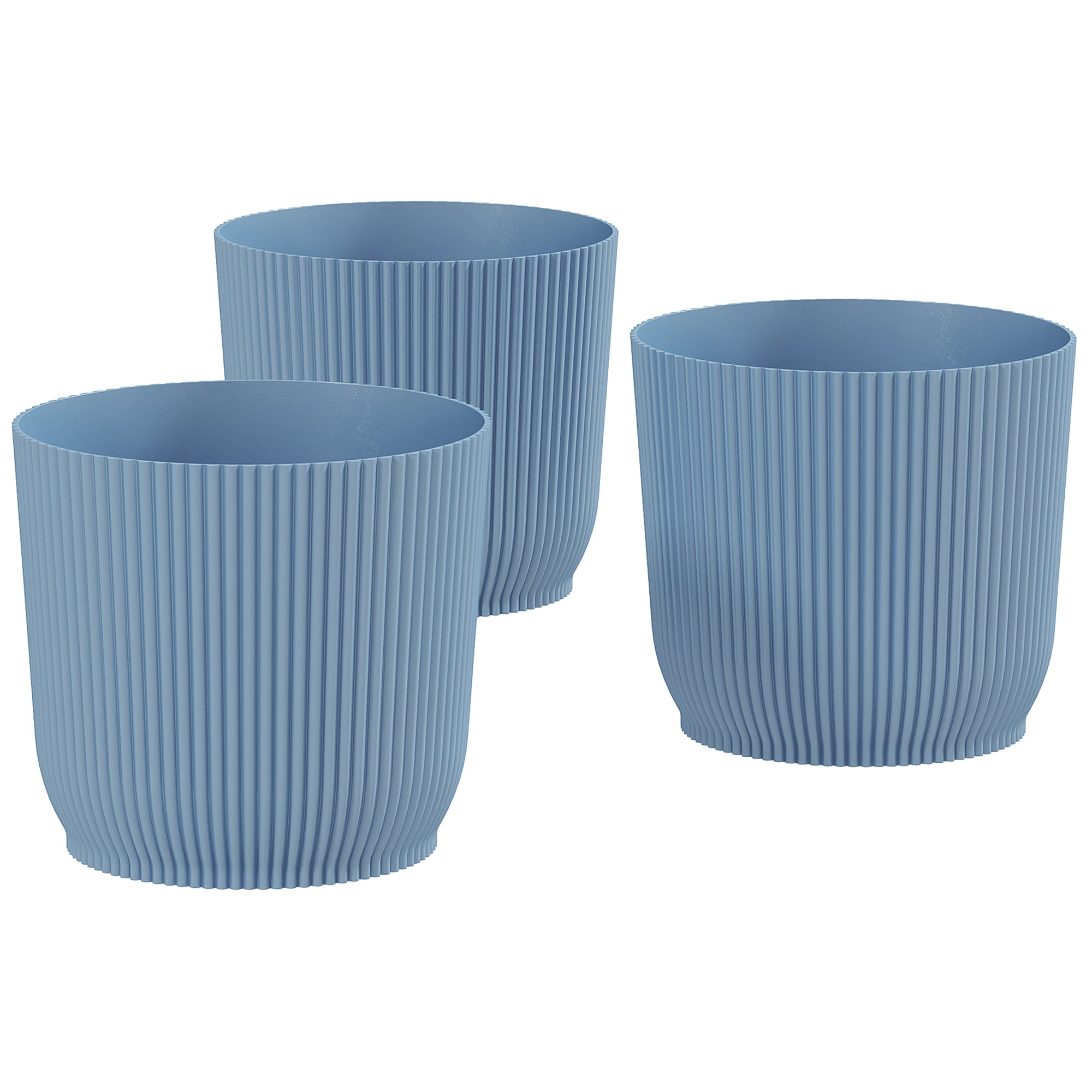 Set of Three Planters, 22cm Diameter, Blue