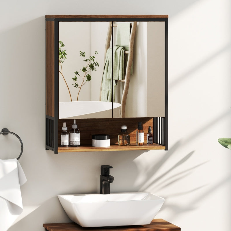 Hanging Mirror Cabinet, Bathroom, MDF Chipboard, Brown