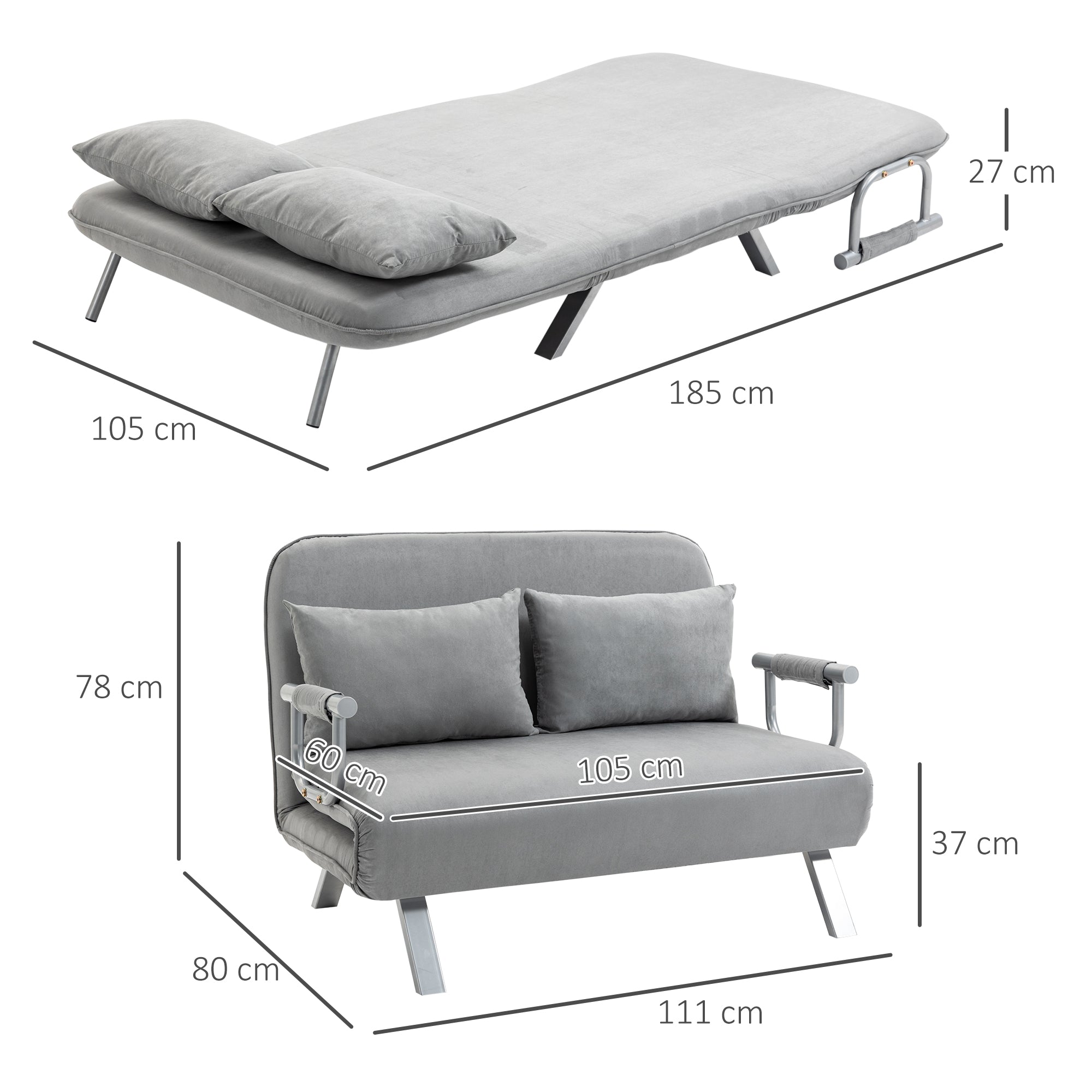 Two-Seater Click-Clack Sofa Bed Light Grey