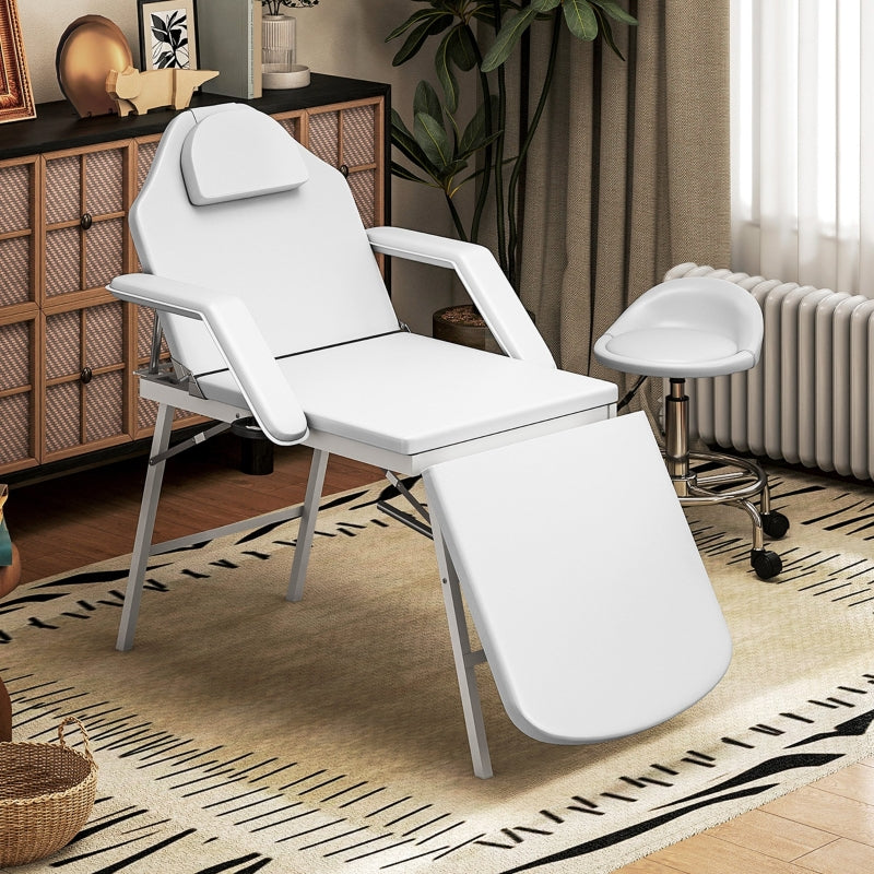 Massage Table, Folding Portable, Faux Leather, White