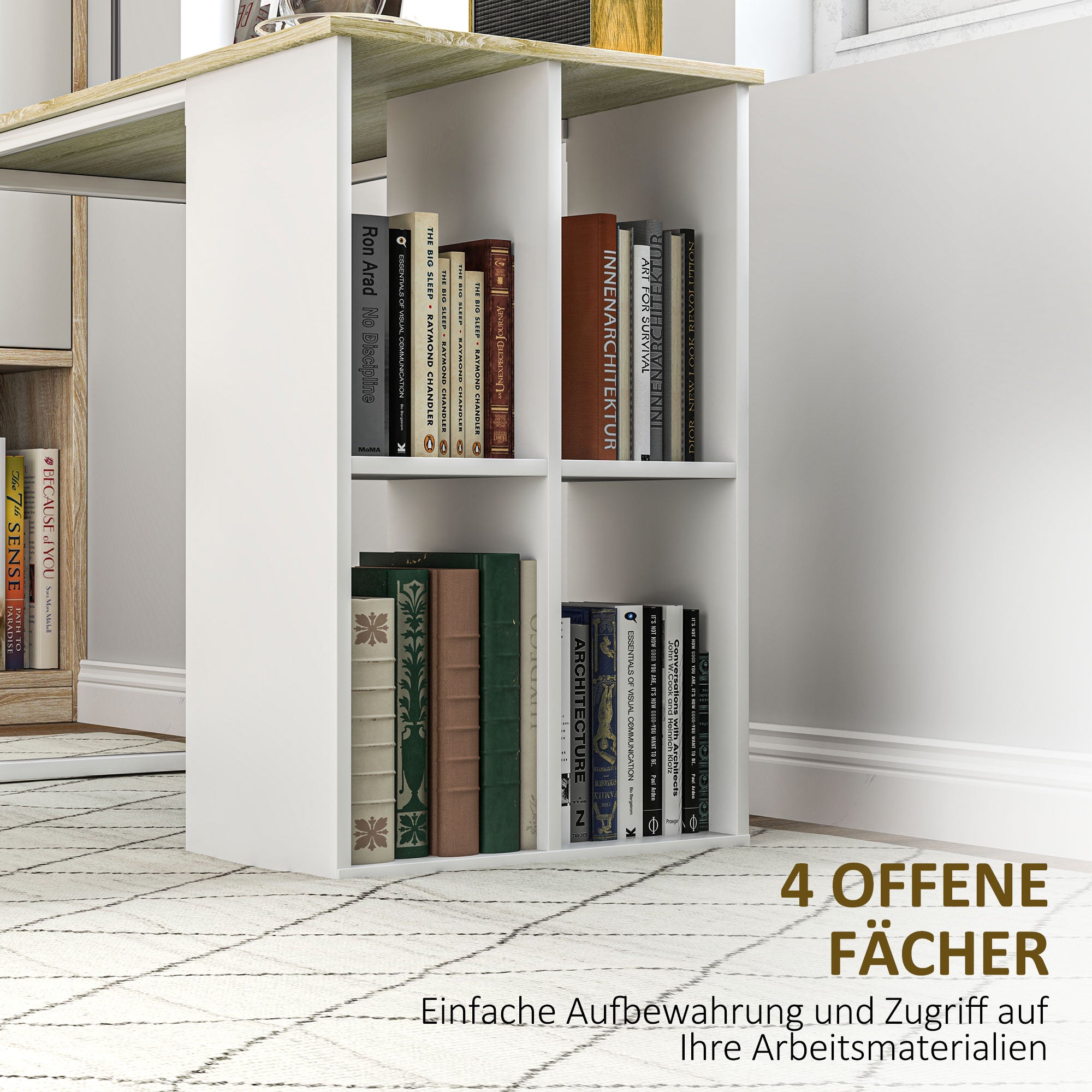 Desk with Storage, Steel Frame, Oak