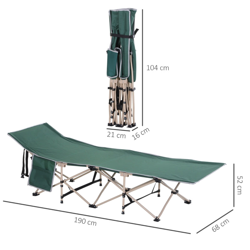 Camping Bed Folding Cot, Portable Military Sleeping Bed with Side Pocket & Carry Bag - Green