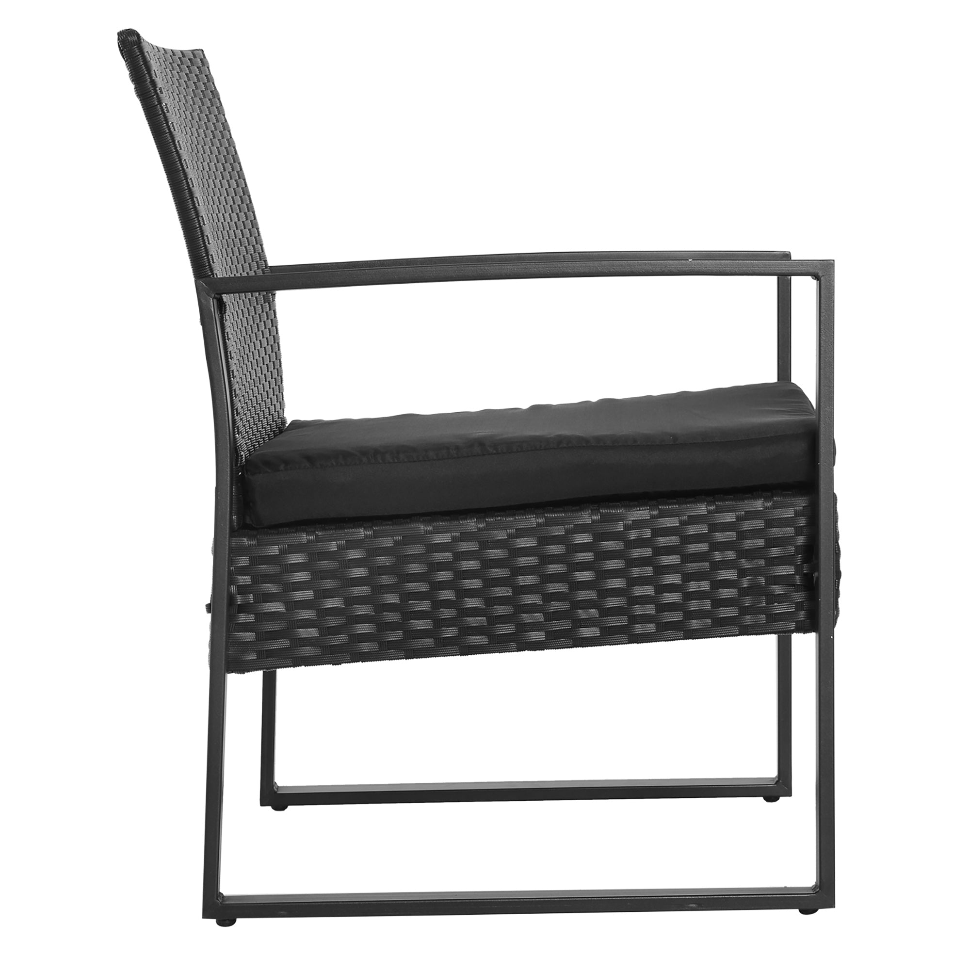 2 Seater Rattan Coffee Set 3 Piece Bistro with Glass Top Black Wicker