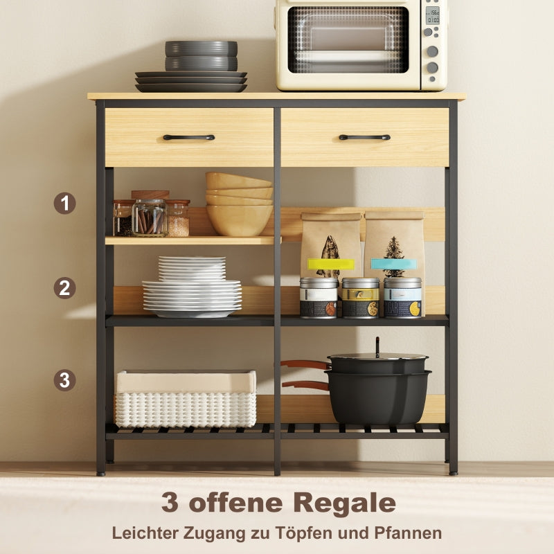 Sideboard with 2 Drawers and 3 Open Shelves 90x91cm Natural Wood