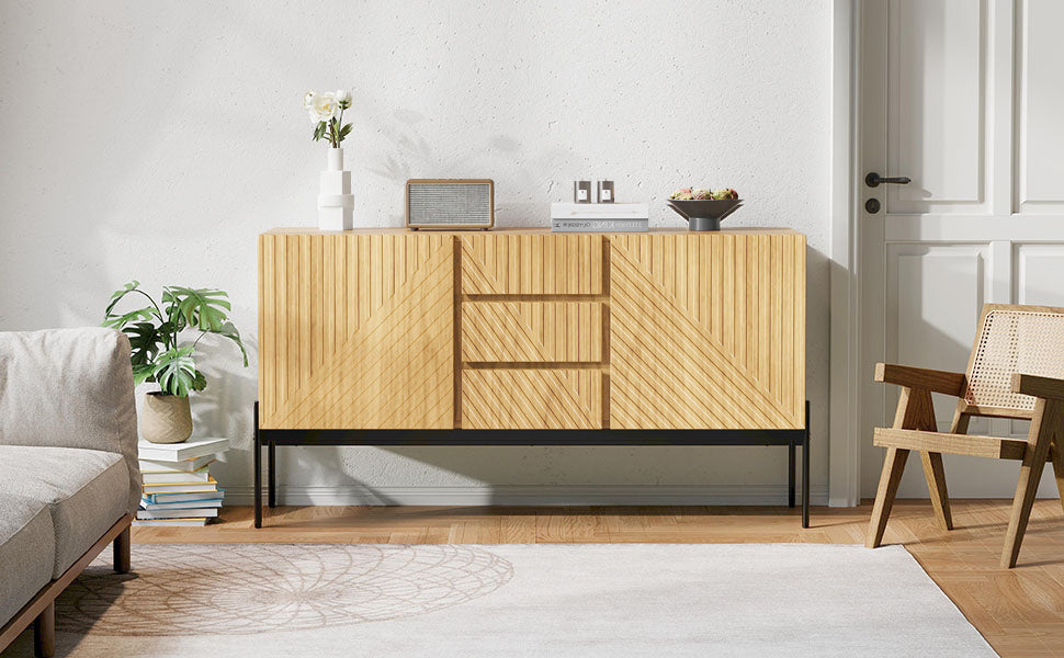 Sideboard with 2 doors and 3 drawers, metal legs