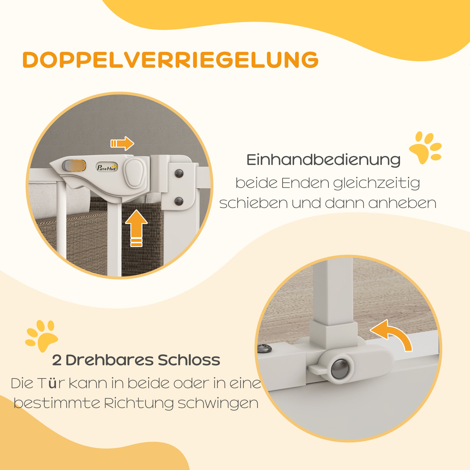 Dog Safety Gate, No-Drill Barrier/Stair Gate 74-80cm, Metal/Plastic White