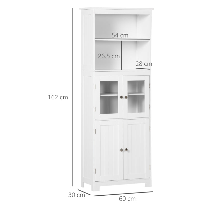 Freestanding Kitchen Cupboard 4-Door Storage Cabinet Adjustable Shelf Glass Doors White Engineered Wood