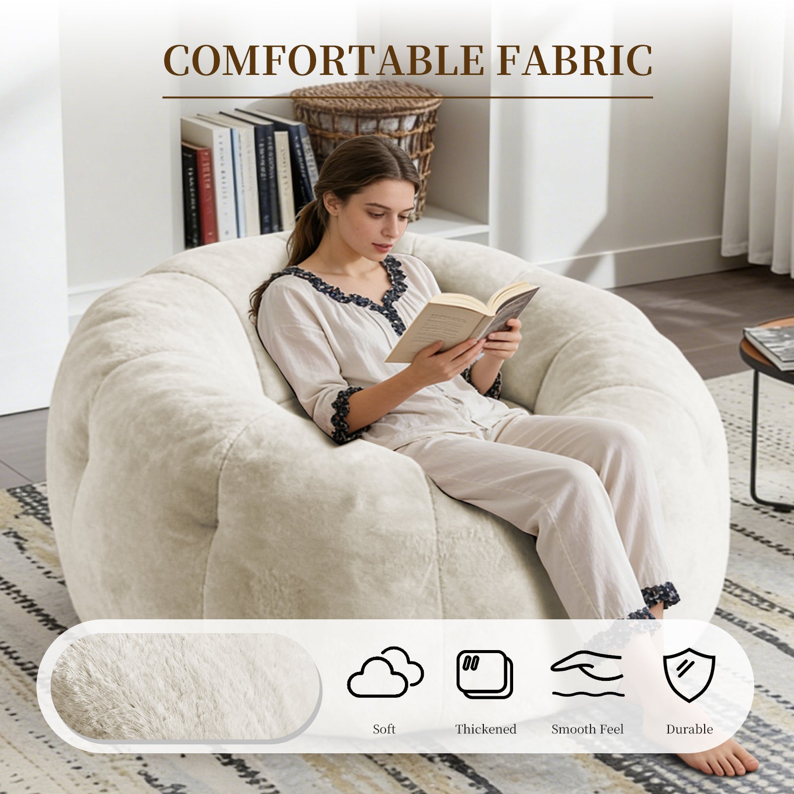 Large Round Bean Bag Lounge Chair, Enhanced Stability for Versatile Relaxation