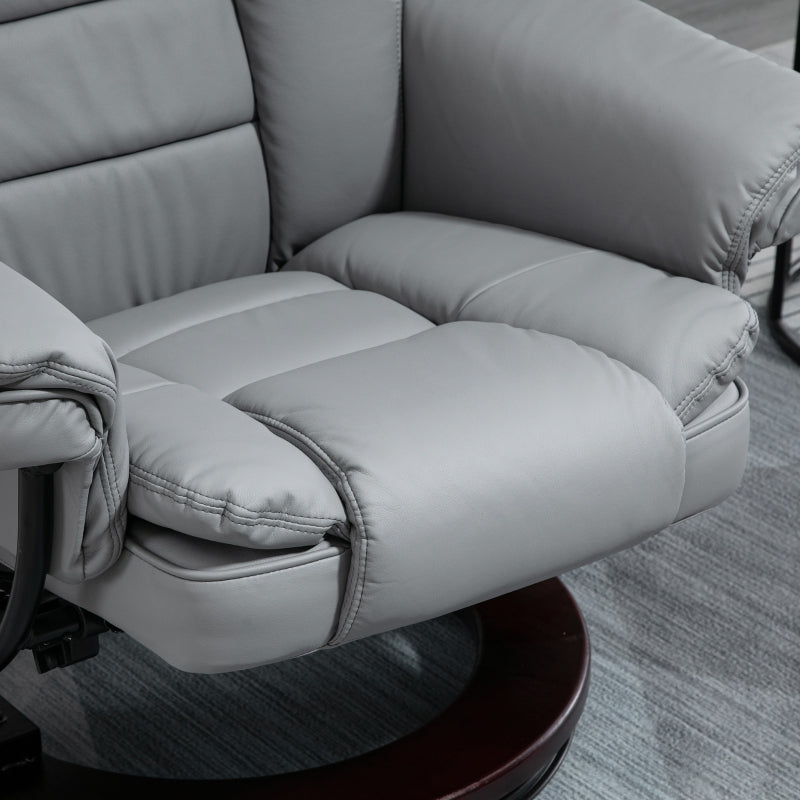 Recliner Chair with Footstool, 130kg Capacity, 135° Reclining Swivel, PU Leather Grey
