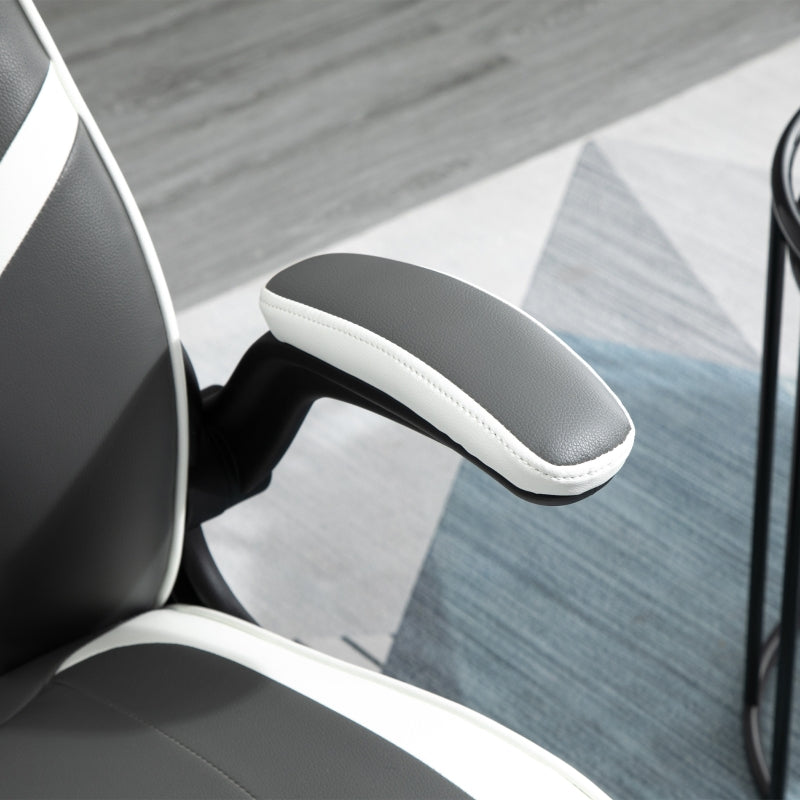 Gaming Chair Ergonomic Adjustable Height Swivel PVC Leather Grey