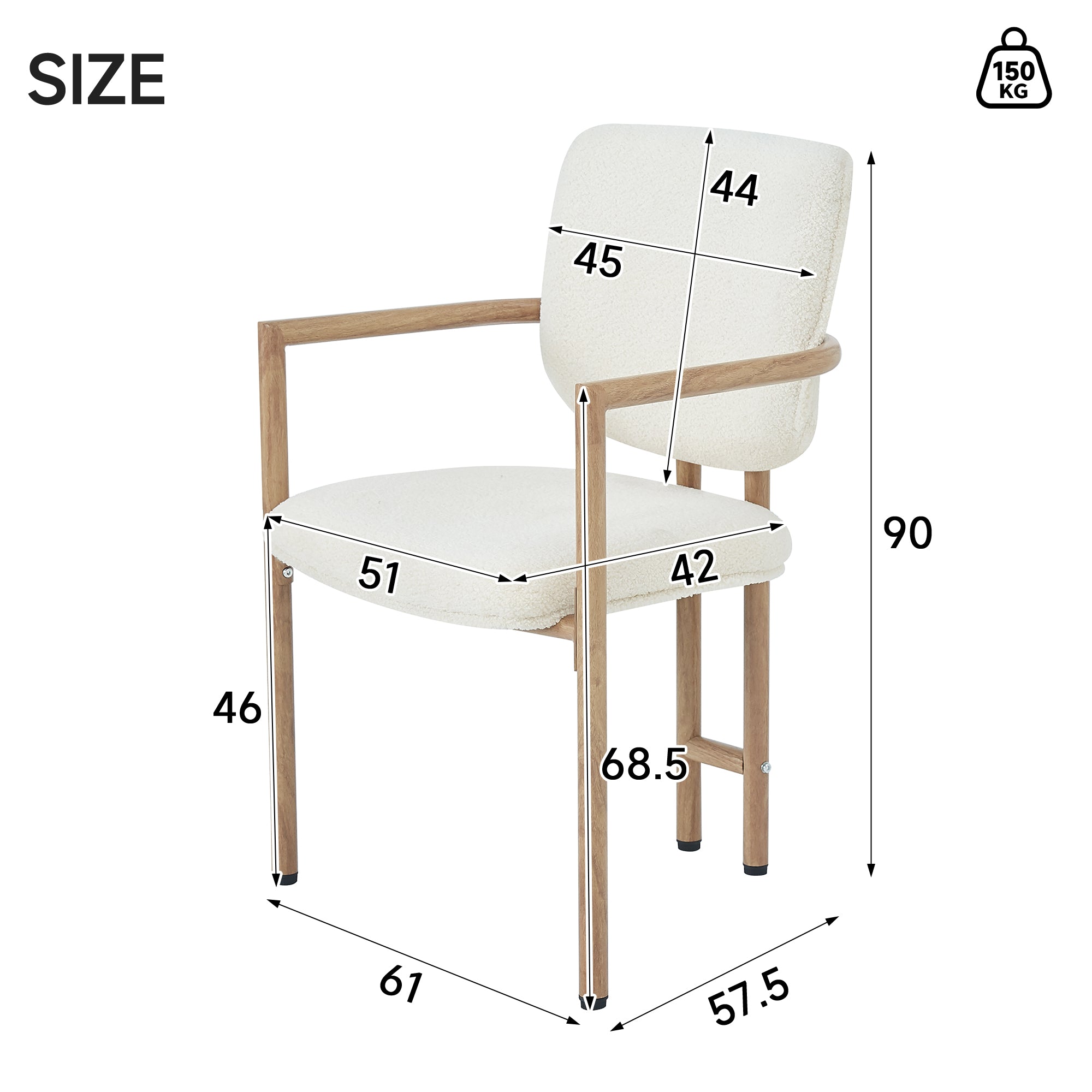 2 Dining Chairs Metal Wood Look Modern Style - Bouclé Natural Color