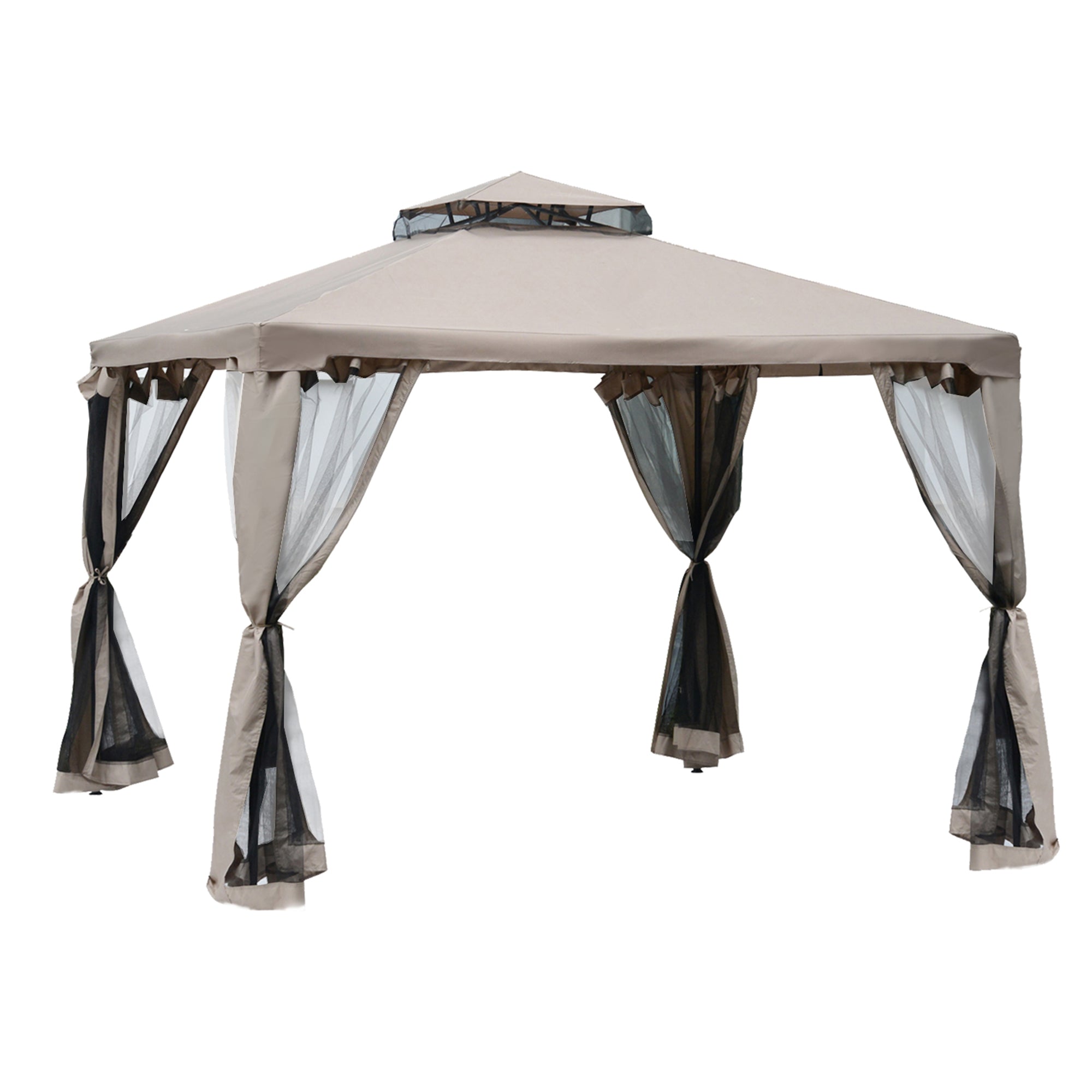 Outdoor Gazebo 2-tier Roof with Netting, Taupe