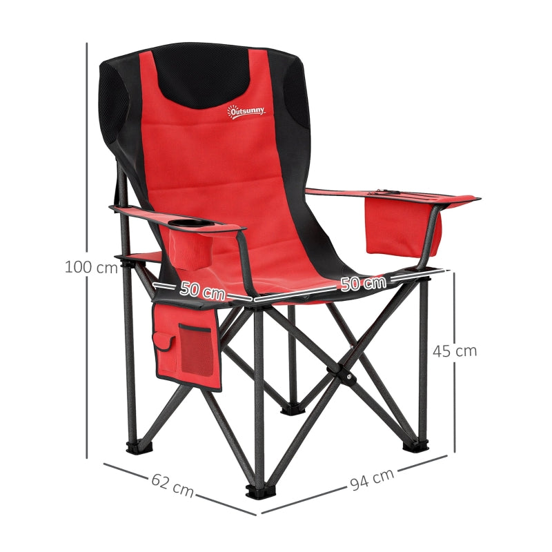 Set of 2 Folding Camping Chairs, Padded Lightweight with Cooler Bag, Red
