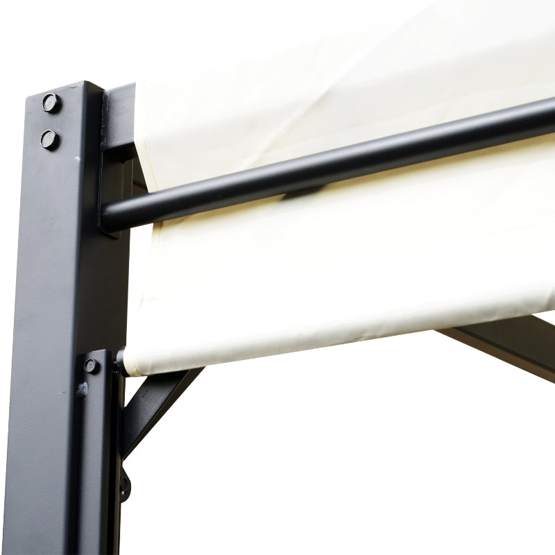 Metal Pergola Retractable Canopy 3x3m Sun Shelter Gazebo, Cream White/Black