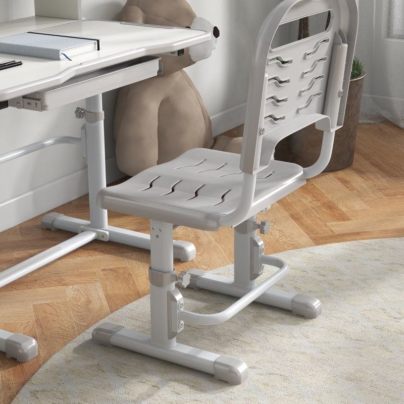 Height Adjustable Kids Study Table and Chair Set w/ Drawer, Storage Shelf, Grey