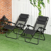 Garden Recliner Chairs Set of 2, Outdoor Foldable Zero Gravity w/ Footstool and Headrest, Black