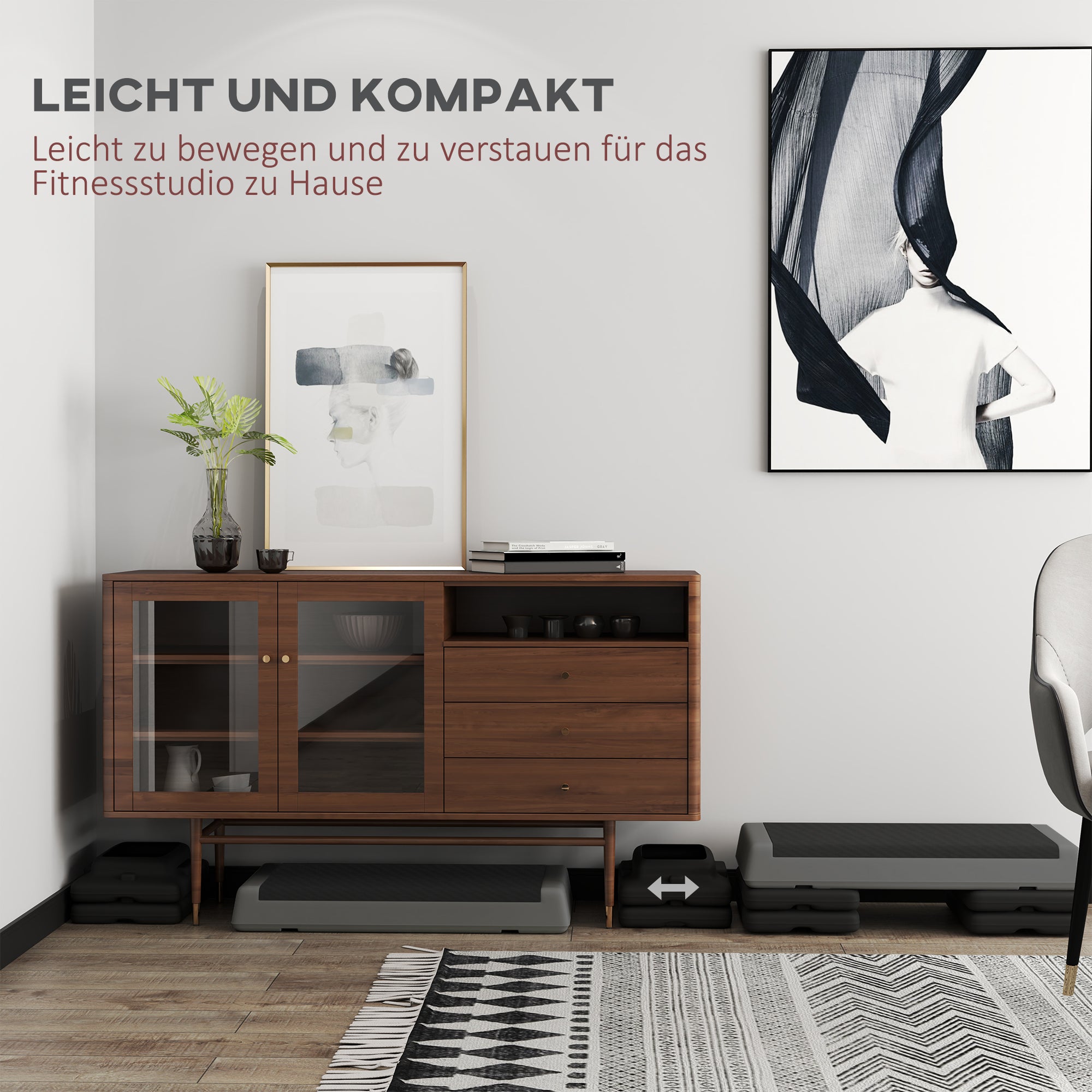 Aerobic Stepper, Height-Adjustable Non-Slip, Plastic Gray