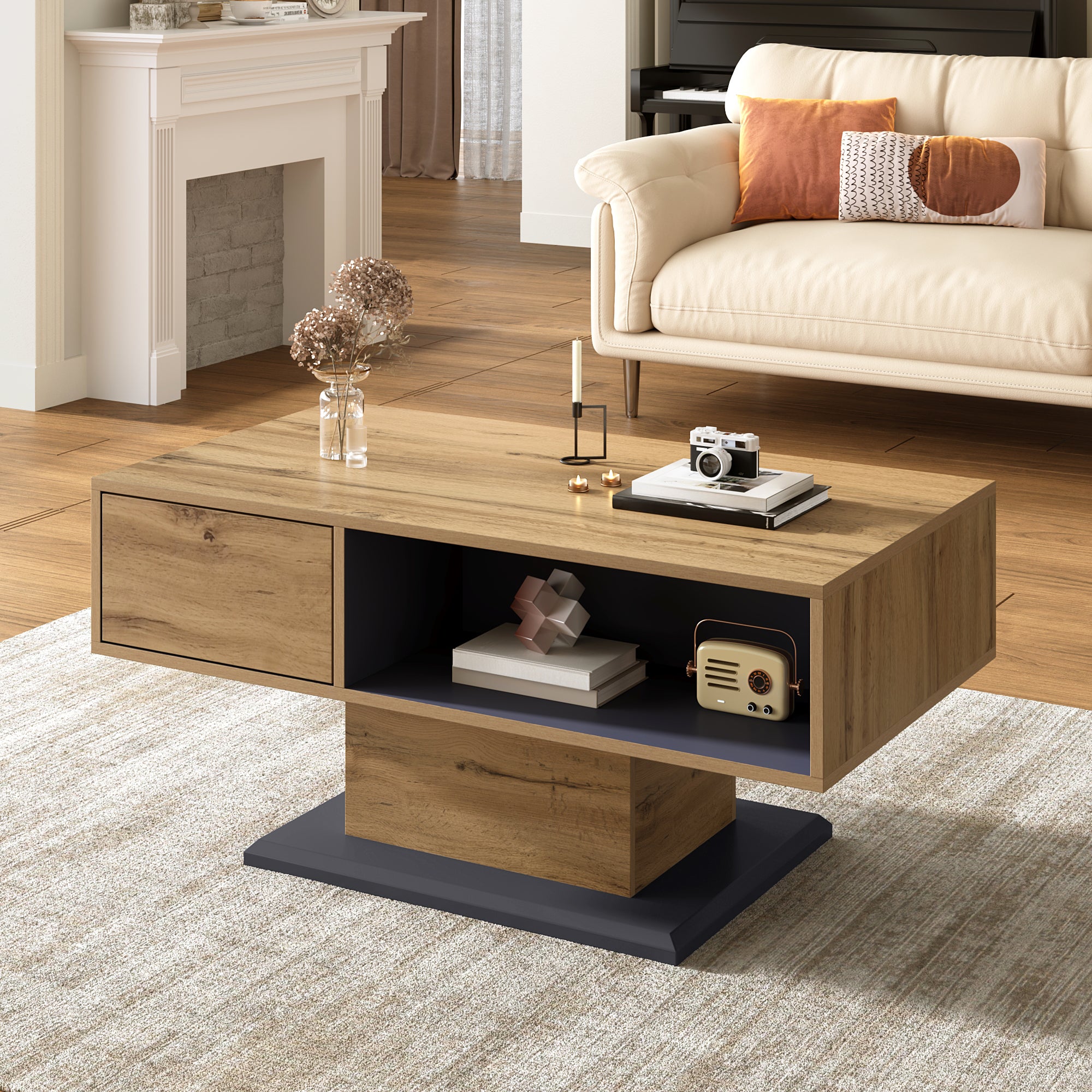 Coffee Table Modern Double-Sided Storage Large Shelf