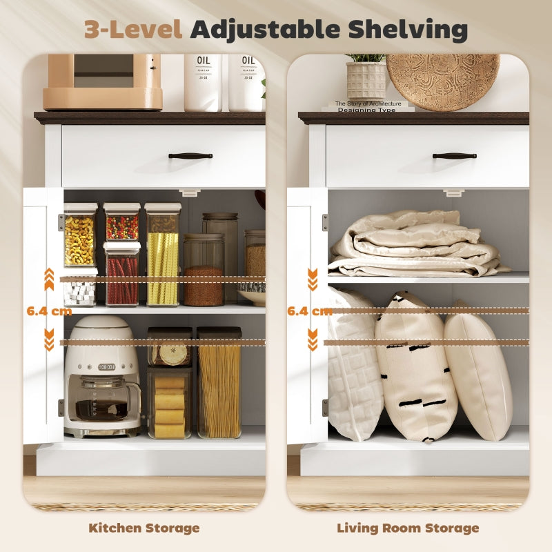 Farmhouse Sideboard, 3cm Thick Top 2 Barn Doors, White