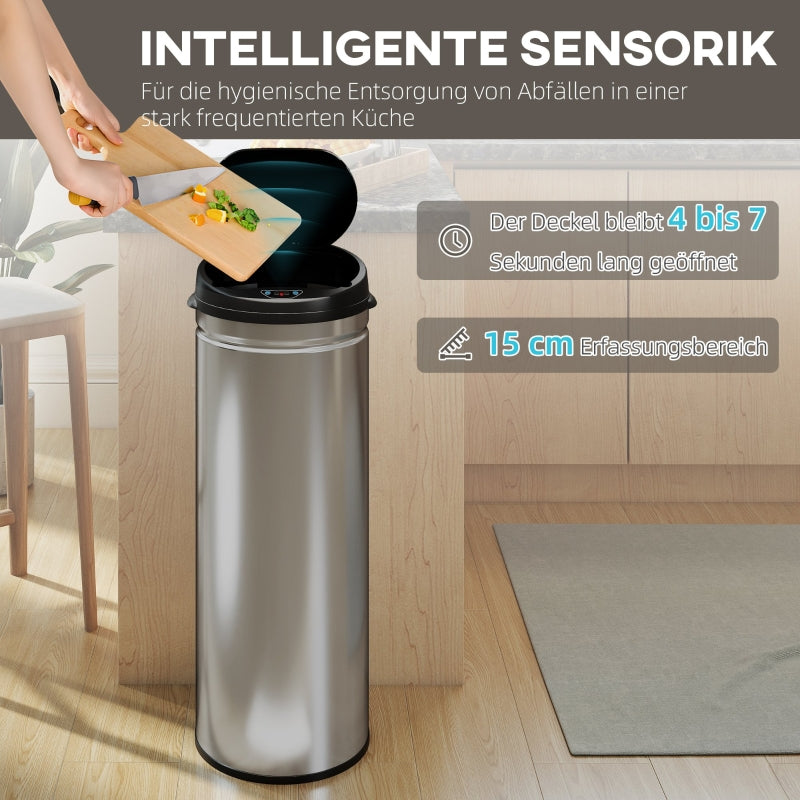Sensor Waste Bin 50L Touchless Soft-Close Stainless Steel Silver