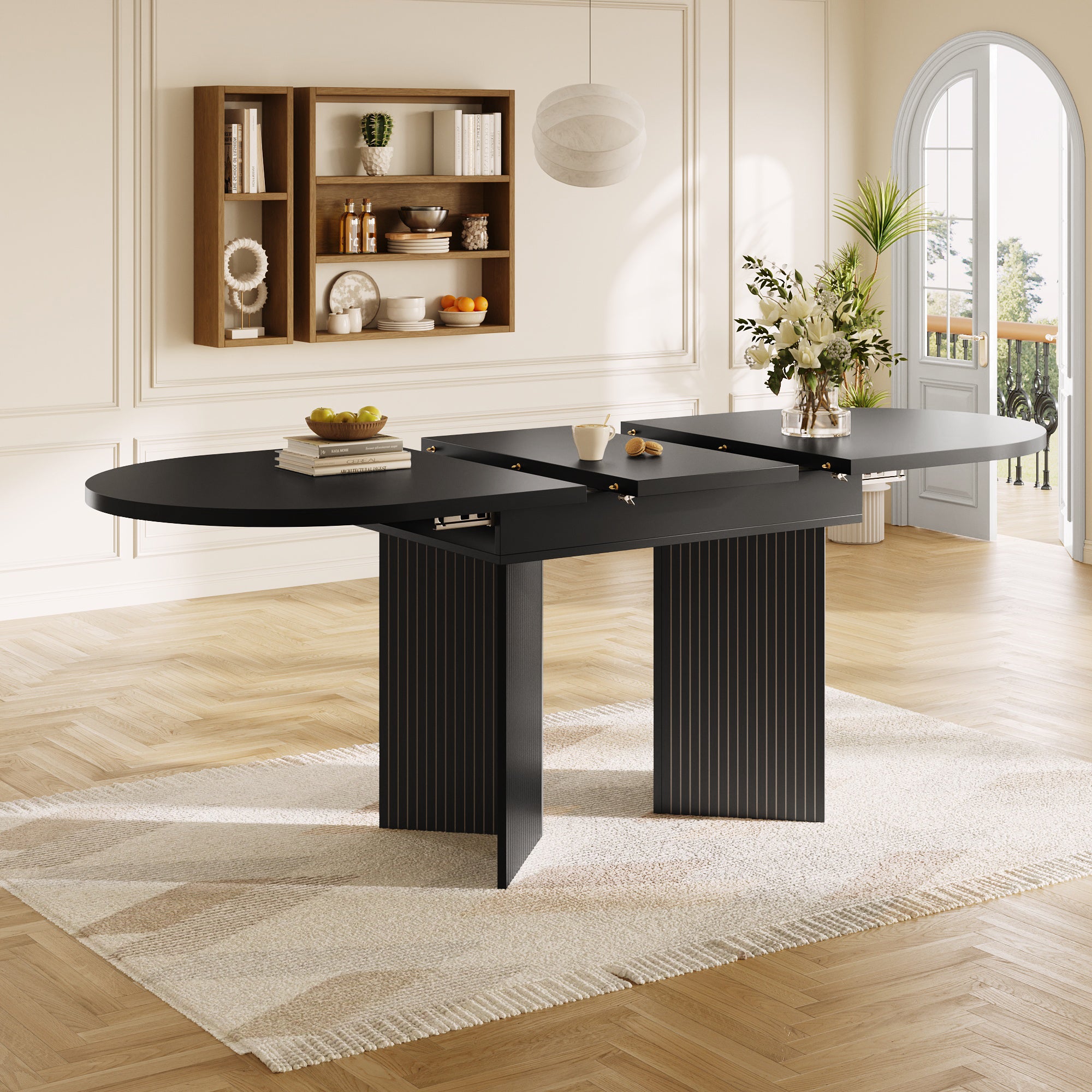 Extendable Dining Table with Internal Extension Leaves, 120-160cm, Black