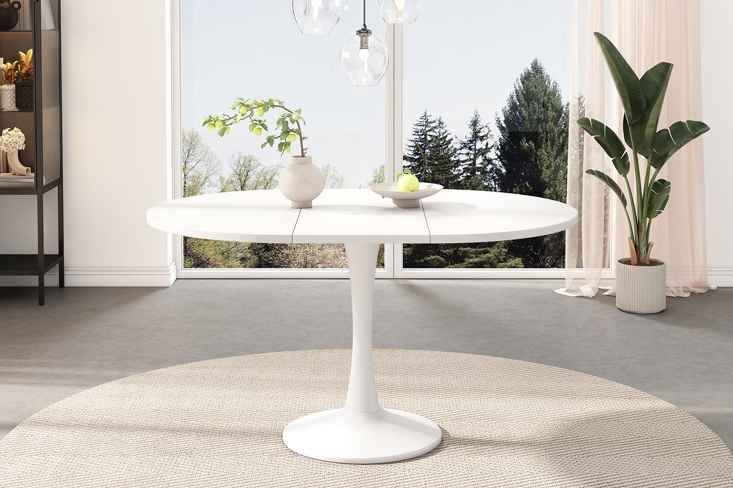 Extendable Dining Table Oval 100/140x100cm Modern Simple - White