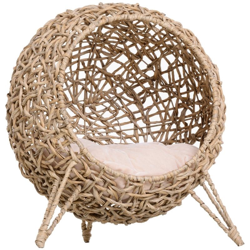 Rattan Cat House, Cushion Cat Cave, Raised Feet, Natural