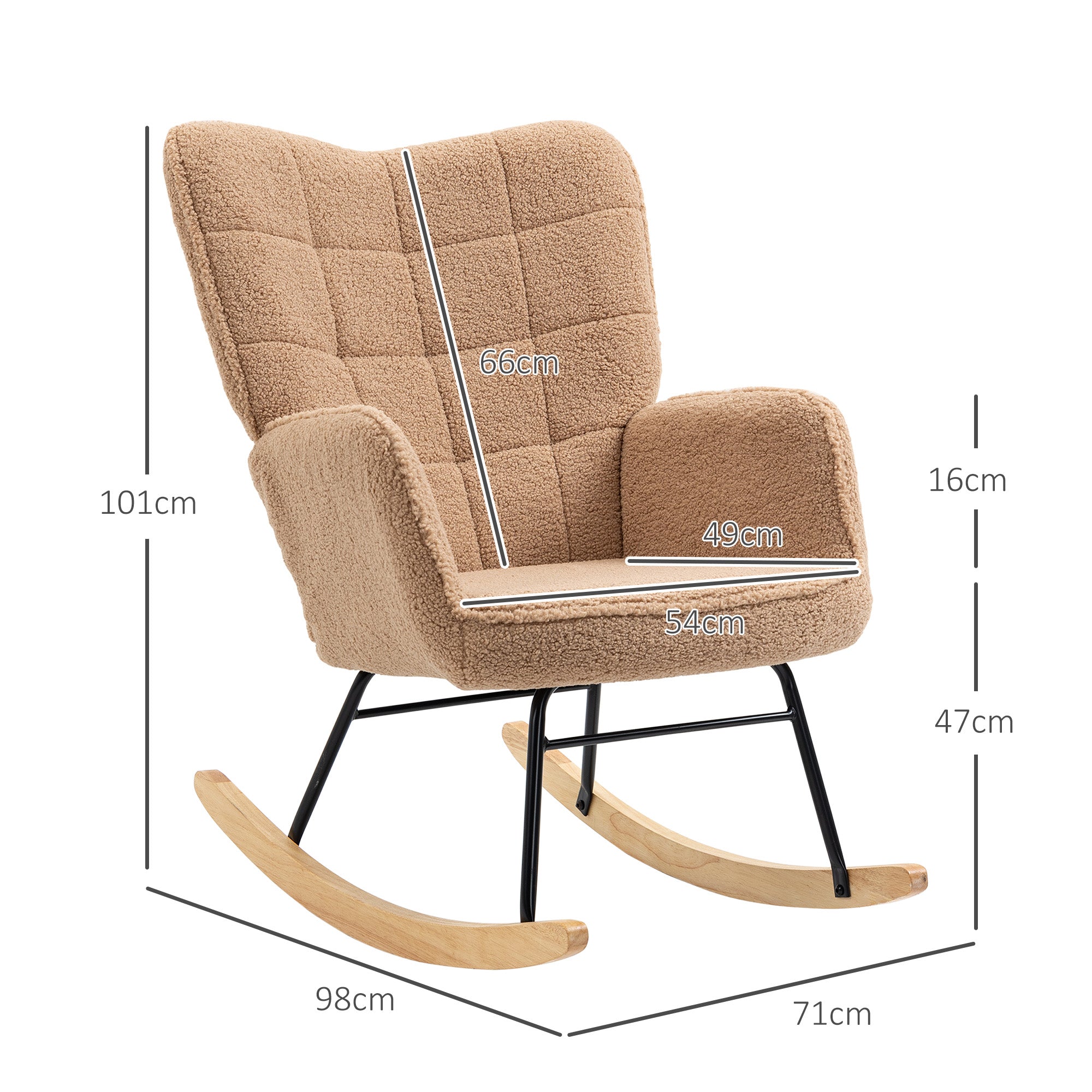 Rocking Wingback Chair, Soft Fleecey, Light Brown