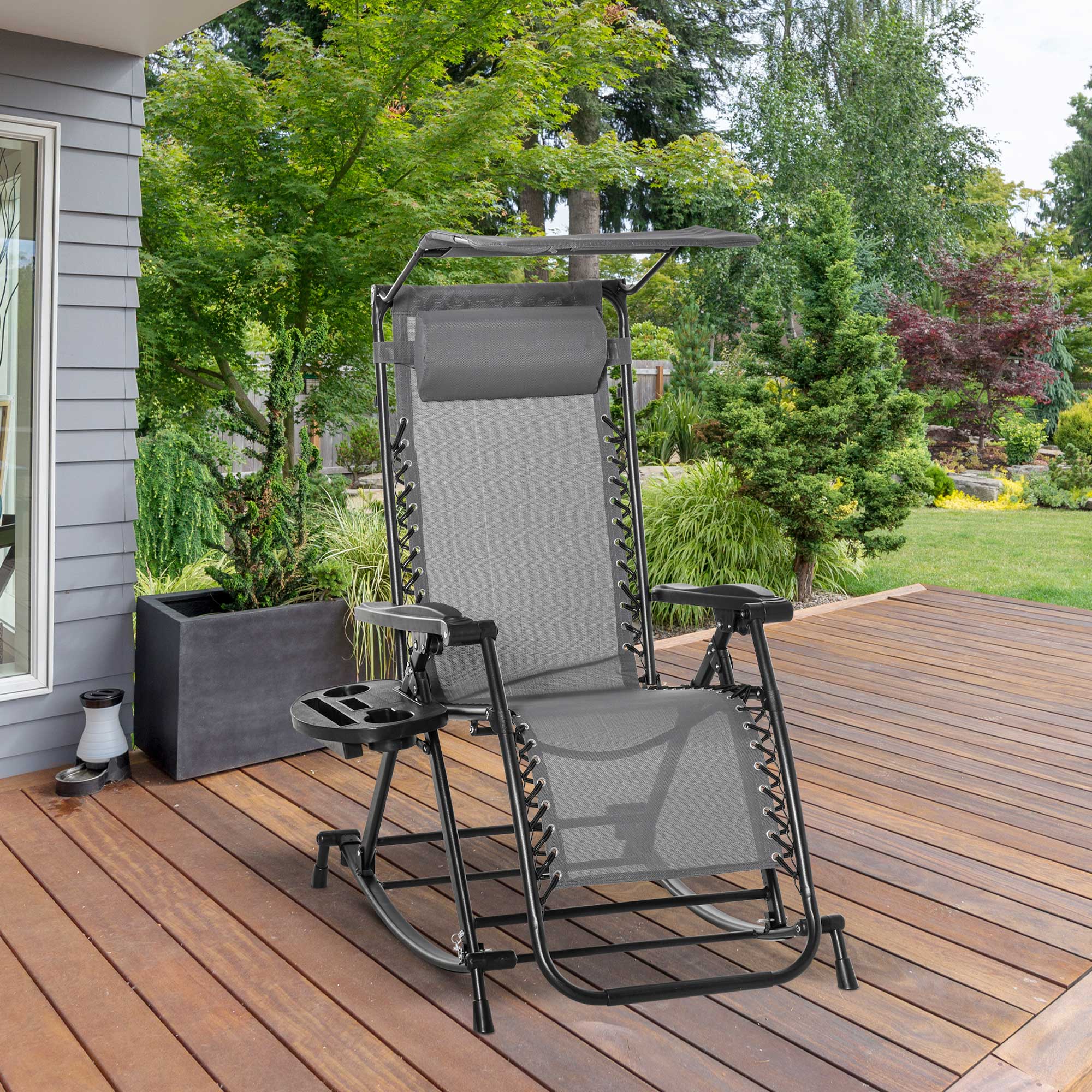 Garden Rocking Chair Folding Adjustable Zero-Gravity Sun Lounger - Grey