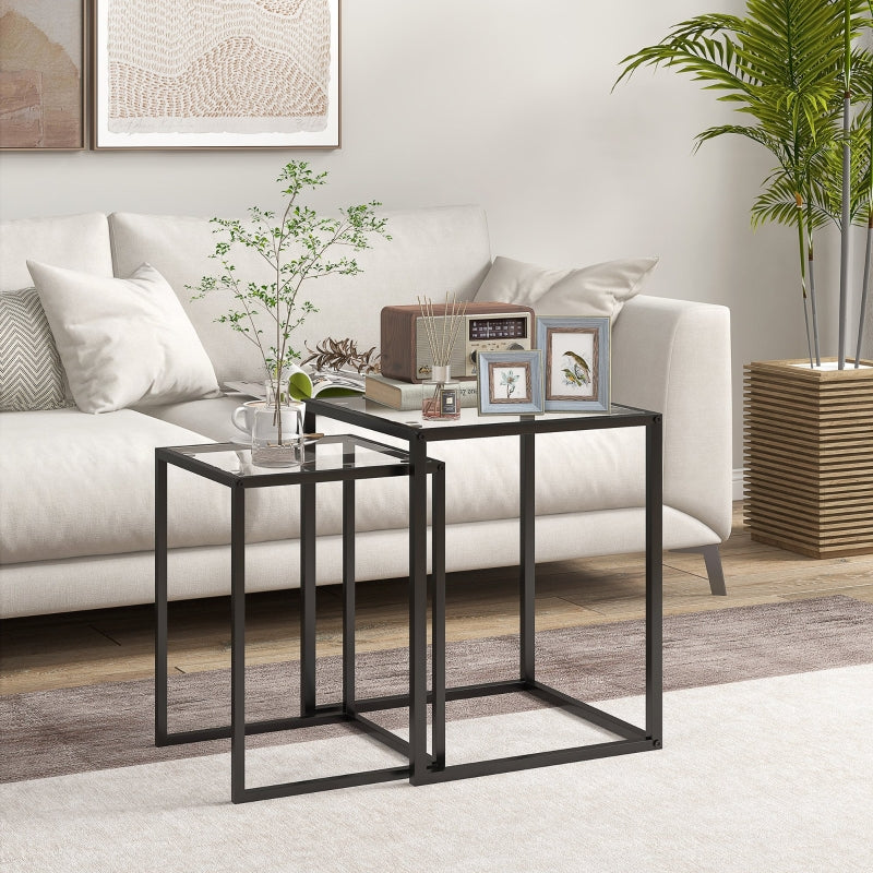 Set of 2 Stackable Side Tables Modern Steel Legs Black