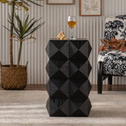 Retro Side Table - 60CM Height, Embossed Pattern, Wooden, Black