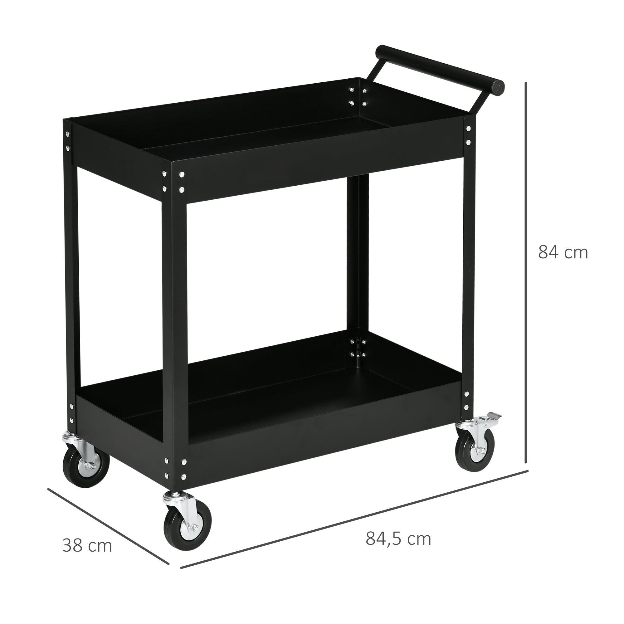 DURHAND 2-tier workshop trolley, 150 kg load capacity, steel black
