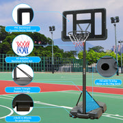 Outdoor Basketball Hoop with Adjustable Height and Built-in Wheels, PVC Backboard