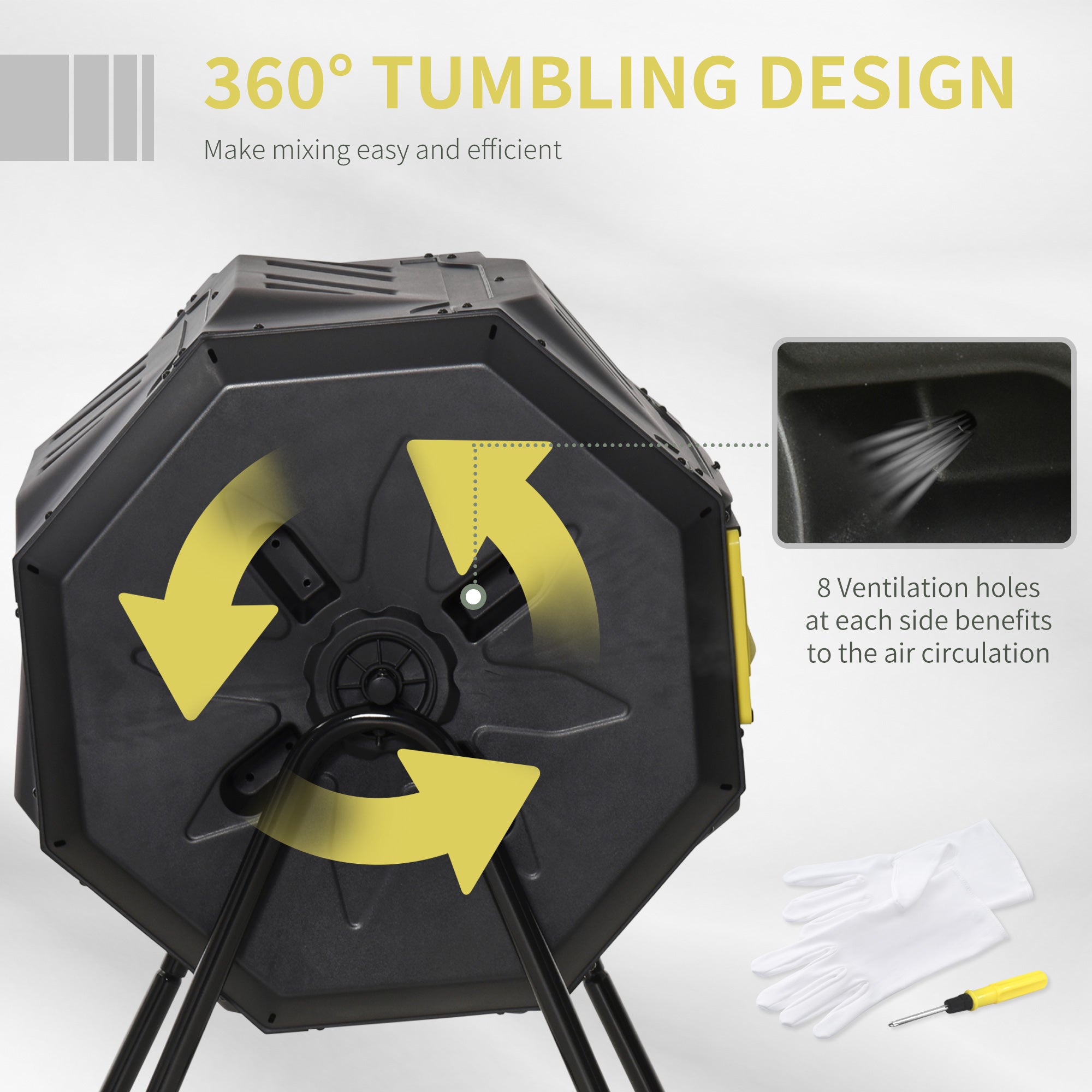Composter, 160L 360° Rotating Dual Chamber - Yellow