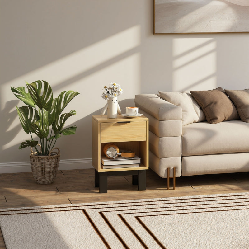 Nightstand with Drawer Open Compartment 35x26x50cm - Oak