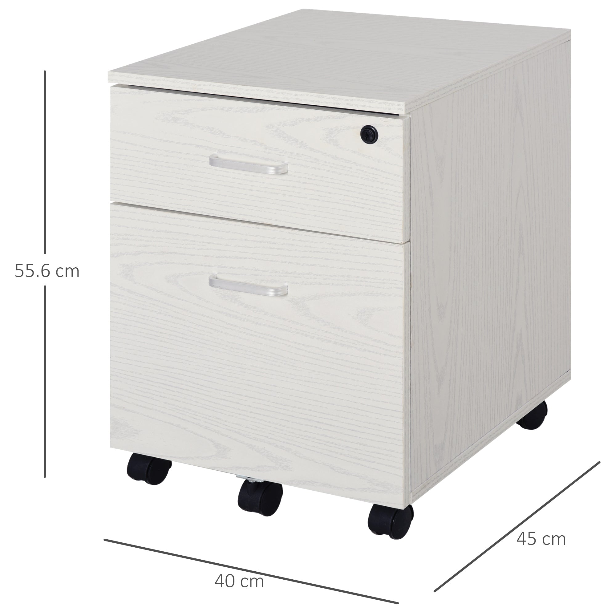 2-Drawer Filing Cabinet Rolling Storage A4 Hanging White Wood Grain
