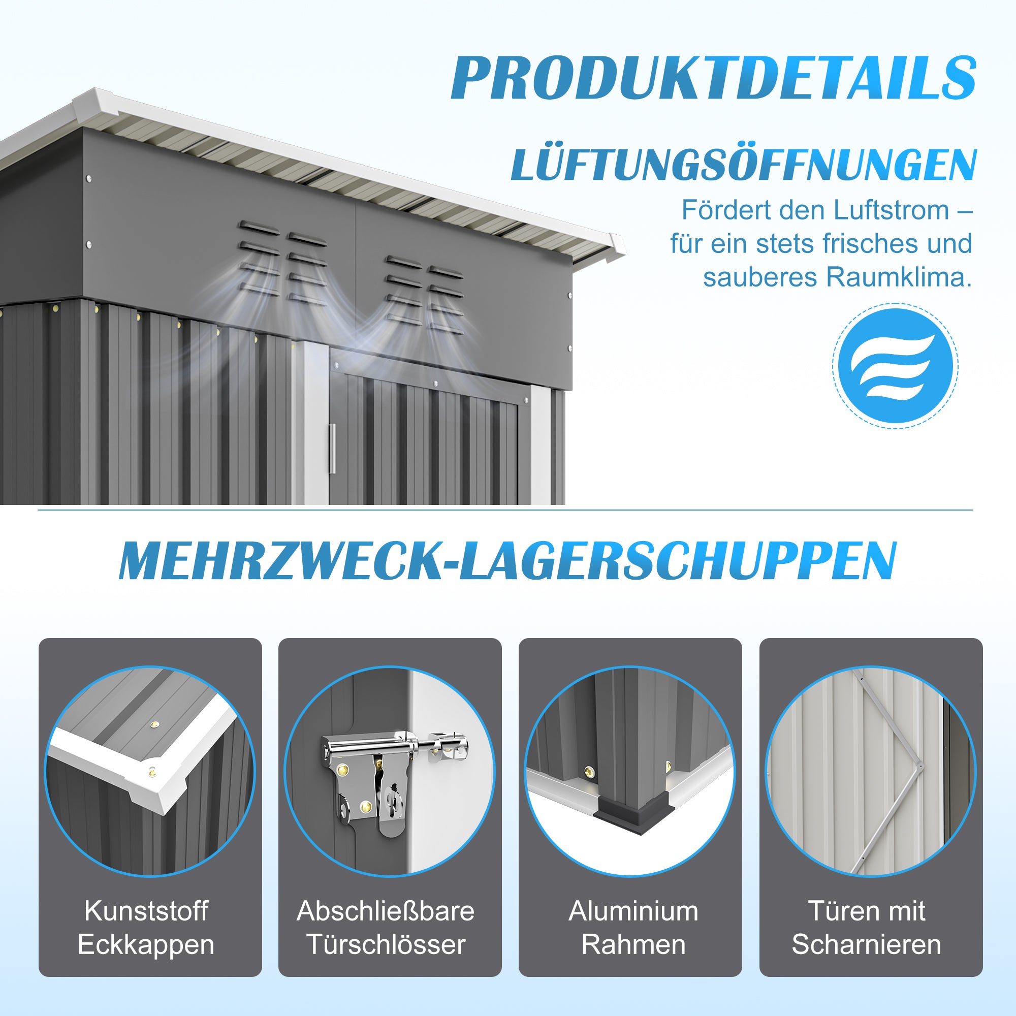 Garden Shed Flat Roof, 152x84x182 cm Tool Shed with Lockable Door, Dark Grey