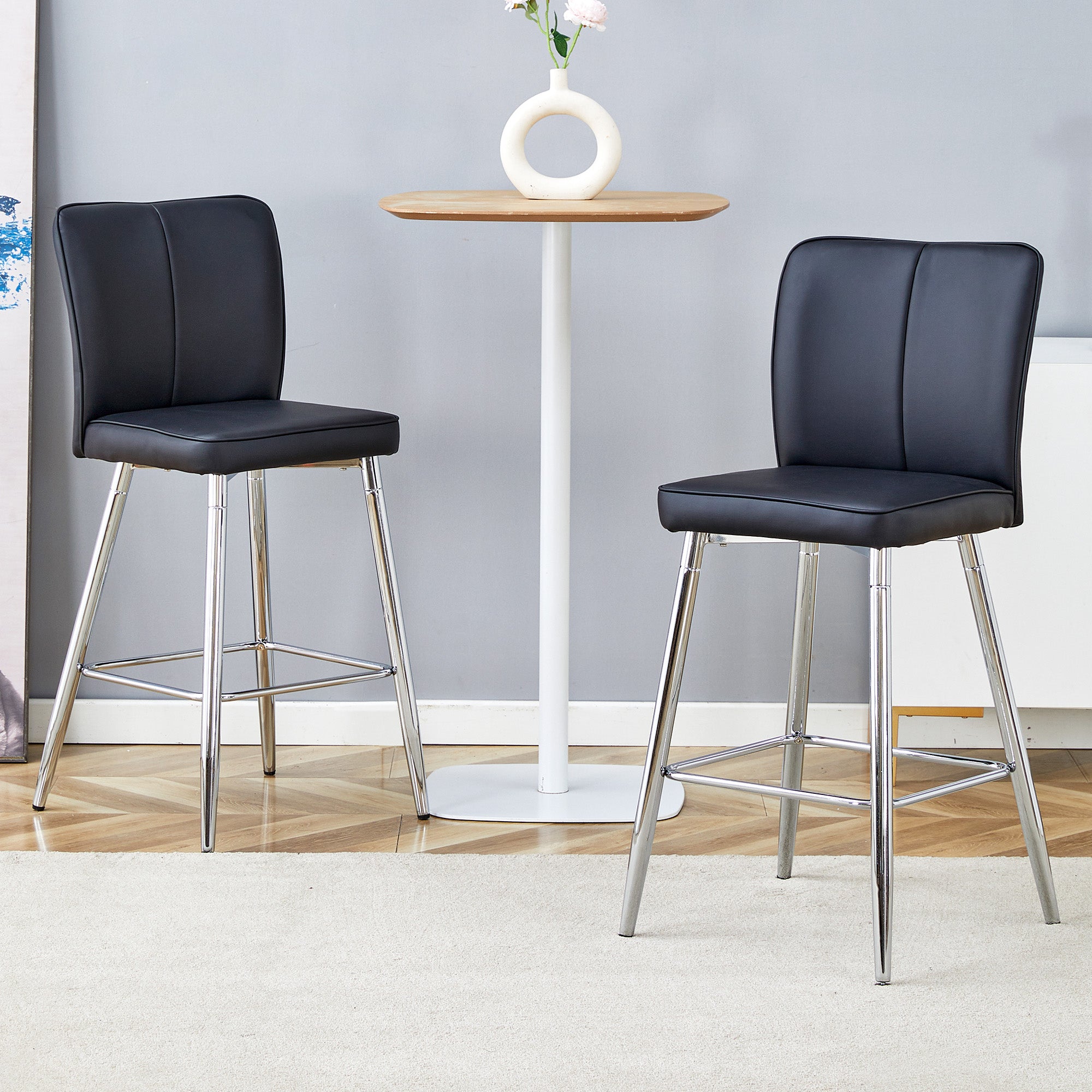 Bar Stool Two-Piece Set, 101cm High Ergonomic Backrest, Comfortable & Stylish, Black PU Material