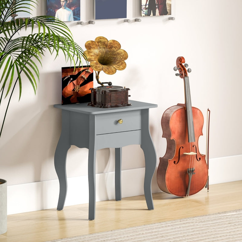 French Style Side Table with Drawer - Grey