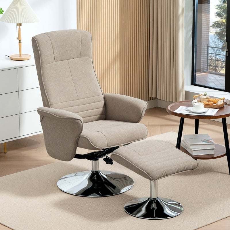 Swivel Recliner Chair with Footstool, 135° Recline 360° Swivel, Beige Velvet