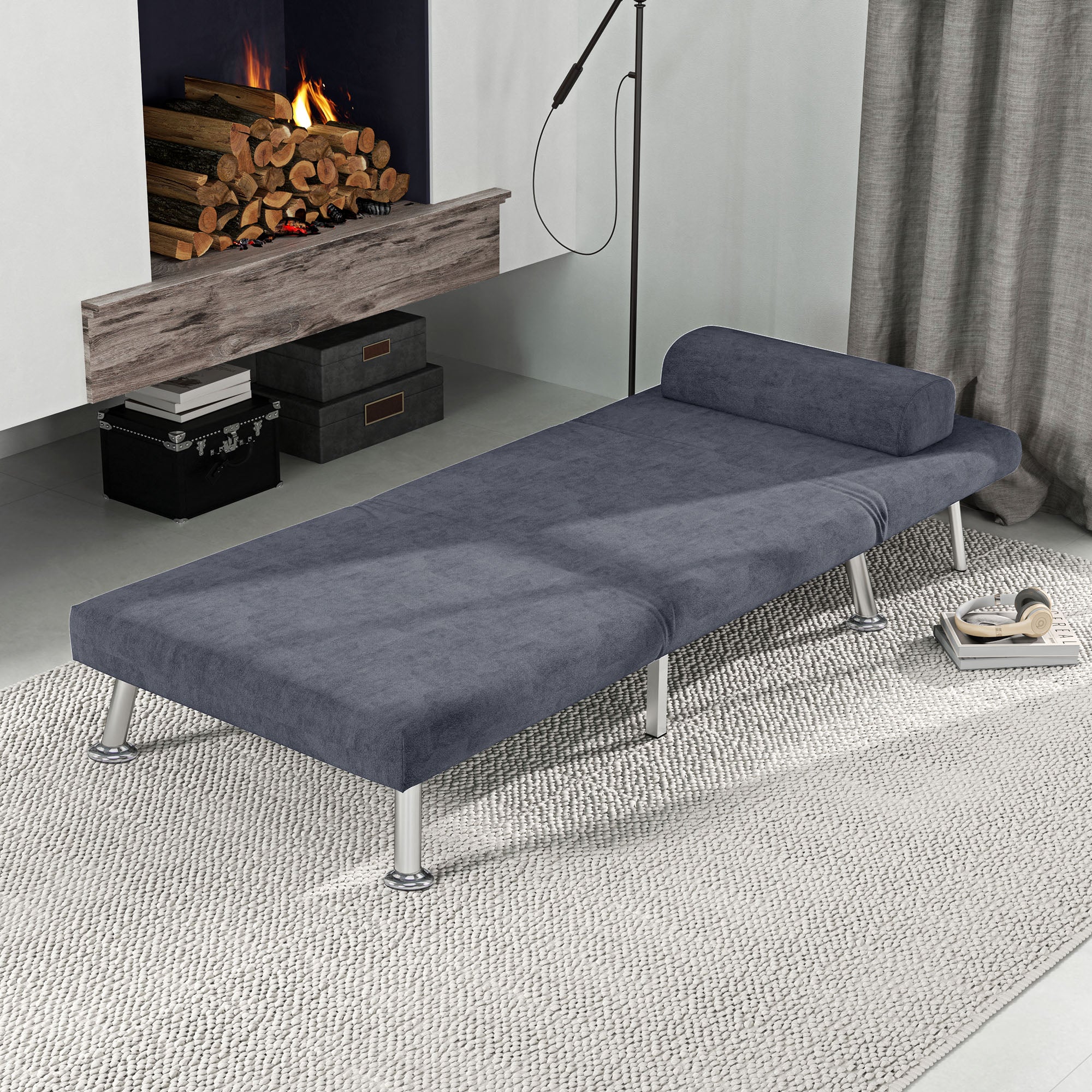 Sleeper Chair, Velvet-Feel, Charcoal Grey