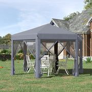 Pop Up Gazebo Hexagonal Canopy Tent with 6 Mesh Sidewalls, Grey