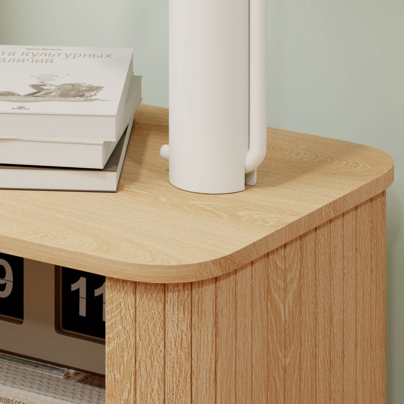 Bedside Table with Roller Shutter Doors and Metal Legs, Oak Tone